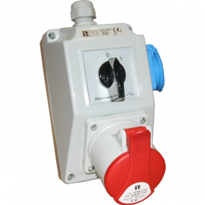 Zestaw instalacyjny łącznik krzywkowy 0-1 + gniazdo siłowe 5P 32A + jednofazowe 2P+Z IP44 ZI05R441 SPAMEL (ZI05R441)