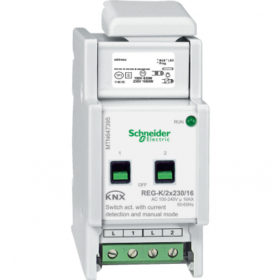 KNX aktor załączający REG-K 2x 16 A jasnoszary z uruch. ręcz. i det. prądu MTN647395 SCHNEIDER (MTN647395)