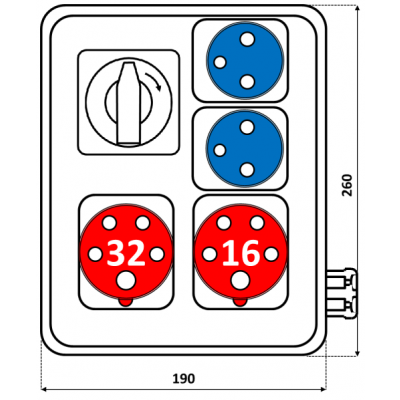 Rozdzielnica 1x16A/5P, 1x32/5P, 2x230V, TVM 21, IP44, wył 0-1 ROS-W1603.2/0-1 ORNO (ROS-W1603.2/0-1)