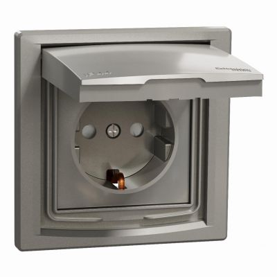 Asfora gniazdo pojedyncze z klapką IP44 z uziemieniem SCHUKO (monoblok) brąz EPH3100369 SCHNEIDER (EPH3100369)
