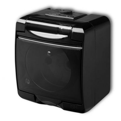 KARLIK JUNIOR Gniazdo pojedyncze z uziemieniem 2P+Z (klapka dymna; bez przesłon) czarny 12GHE-1d (12GHE-1d)