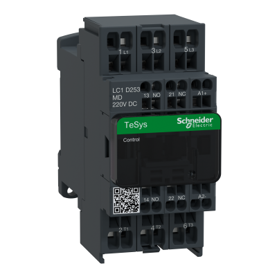 Stycznik mocy I= 25A AC-3 styki pom. 1NC+1NO nap. cewki 220 V DC LC1D253MD SCHNEIDER (LC1D253MD)