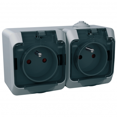 Cedar Plus gniazdo podwójne z przydymioną klapką IP44 szary WDE000624 SCHNEIDER (WDE000624)