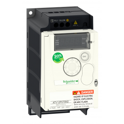 Przemiennik częstotliwości ATV12 1 fazowe 200/240VAC 50/60Hz 0.75kW 4.2A IP20 ATV12P075M2 SCHNEIDER (ATV12P075M2)