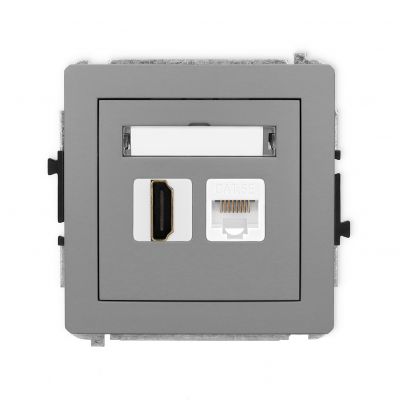 KARLIK DECO Gniazdo pojedyncze HDMI 2.0, 4K + gniazda komp. poj. 1xRJ45, kat. 5e, 8-stykowy szary mat 27DGHK (27DGHK-45e)