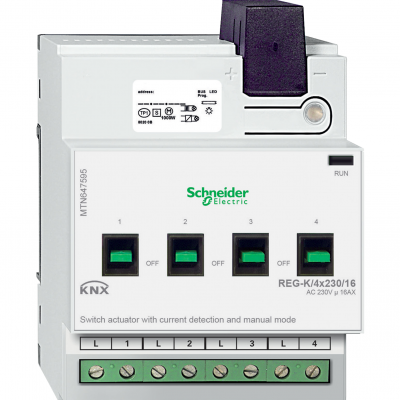 KNX aktor załączający REG-K 4x 230 V 16 A jasnoszary z uruch. ręcz. i det. prądu MTN647595 SCHNEIDER (MTN647595)