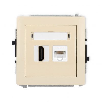 KARLIK DECO Gniazdo pojedyncze HDMI 2.0, 4K + gniazda komp. poj. 1xRJ45, kat. 5e, 8-stykowy beżowy 1DGHK (1DGHK-45e)