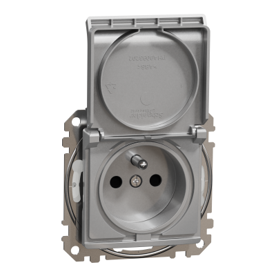 Sedna Design & Elements Gniazdo pojedyncze z uziemieniem z przesłonami zaciski bezgwintowe IP44 srebrne aluminium SDD213014 SCHNEIDER (SDD213014)