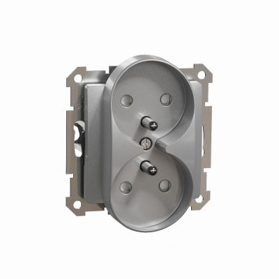 Sedna Design & Element Gniazdo podwójne z uziemieniem i przesłonami (do ramek Design) srebrne aluminium SDD113275 SCHNEIDER (SDD113275)