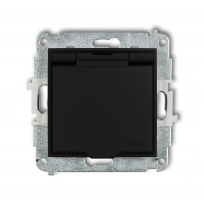 KARLIK MINI Gniazdo bryzgoszczelne z/u z klapką IP44 czarny mat (12MGPB-1zp)