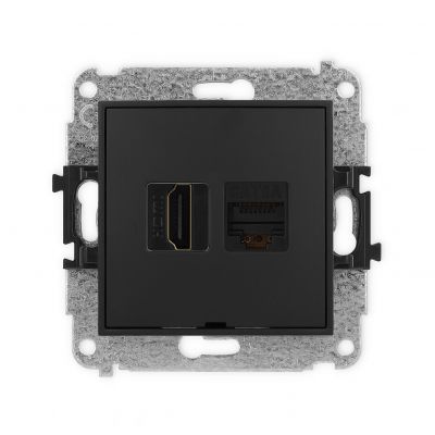 KARLIK MINI gniazdo pojedyncze HDMI 2.1 8K + gniazdo komputerowe 1xRJ45 kat. 6A czarny mat (12MGHKBO-86A)