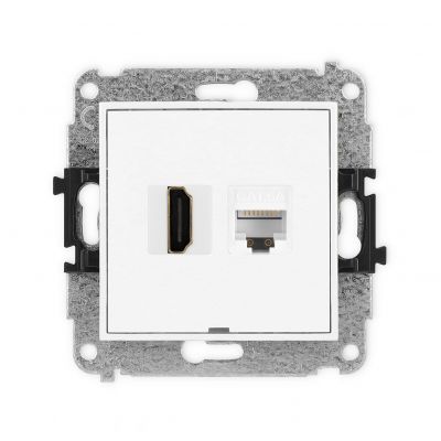 KARLIK MINI Gniazdo HDMI 2.1 8K + komputerowe RJ45 kat.6A Biały mat (25MGHKBO-86A)