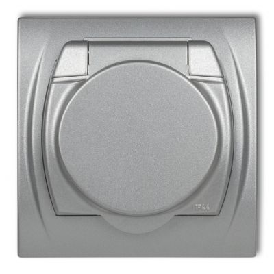 KARLIK LOGO Gniazdo bryzgoszczelne z uziemieniem SCHUKO 2P+Z (klapka srebrny metalik, przesłony torów prądowych) 7LGPB-1sp (7LGPB-1sp)