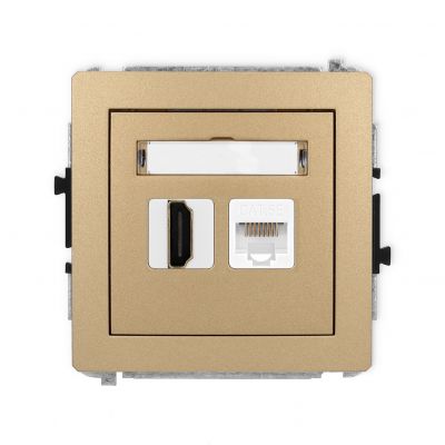 KARLIK DECO Gniazdo pojedyncze HDMI 2.0, 4K + gniazda komp. poj. 1xRJ45, kat. 5e, 8-stykowy złoty metalik 8DGHK (8DGHK-45e)