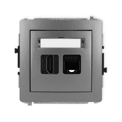 KARLIK DECO Gniazdo pojedyncze HDMI 2.0, 4K + gniazda komp. poj. 1xRJ45, kat. 5e, 8-stykowy grafitowy 11DGHK (11DGHK-45e)