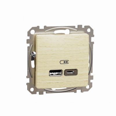 Sedna Design & Elements ładowarka USB Typ A+C 2,4A brzoza efekt drewna SDD180402 SCHNEIDER (SDD180402)