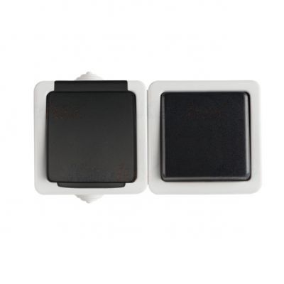 TEKNO Łącznik hermetyczny jednobiegunowy + gniazdo z ochroną styków śrubowy 10AX/16A 250V szary IP54 25358 KANLUX (25358)