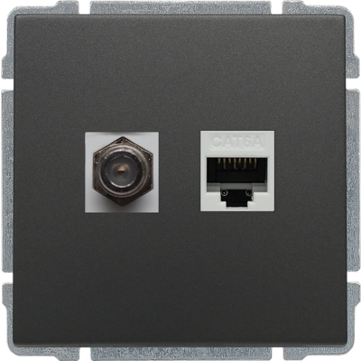 KOS 66 ; Gniazdo TV typu F + RJ45 kat. 5e, GRAFIT (666070)