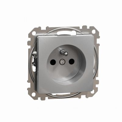 Sedna Design & Elements Gniazdo pojedyncze z uziemieniem z przesłonami srebrne aluminium SDD113011 SCHNEIDER (SDD113011)