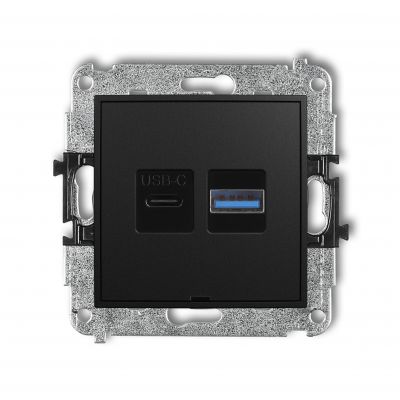 KARLIK MINI Ładowarka USB podwójna USB C + USB A, 20W max., bez pola opisowego czarny mat 12MCUSBBO-8 (12MCUSBBO-8)