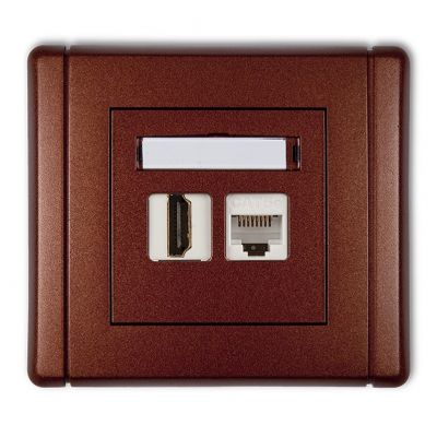 KARLIK FLEXI Gniazdo pojedyncze HDMI 2.0, 4K + gniazdo komp. poj. 1xRJ45, kat. 5e, 8-stykowe brązowy metalik 9FGHK (9FGHK-45e)