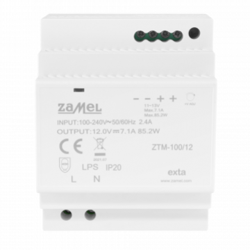  Zasilacz impulsowy montowany na szynie TH-35 (DIN) 100W 12V DC TYP: ZTM-100/12 ZAMEL (EXT10000285-WUN)