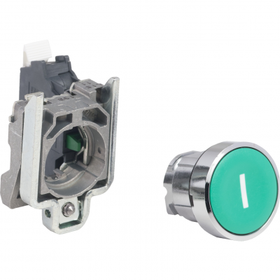 Harmony XB4 Metalowy przycisk Zielony 1Z Białe ozn. /I/ Okrągły Płaski XB4BA33115 SCHNEIDER (XB4BA33115)