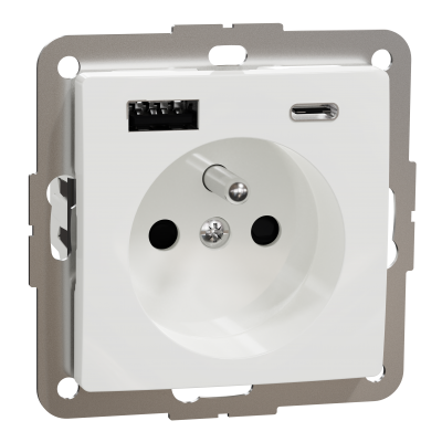 Sedna Design & Elements Gniazdo pojedyncze z uziemieniem i ładowarką 2xUSB typu A+C 2.4A Biały SDD111072 SCHNEIDER (SDD111072)