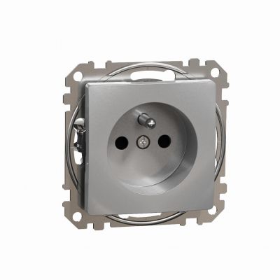 Sedna Design & Elements Gniazdo pojedyncze z uziemieniem z przesłonami zaciski bezgwintowe srebrne aluminium SDD113012 SCHNEIDER (SDD113012)