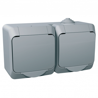 Cedar Plus gniazdo podwójne z szarą klapką IP44 szary WDE000622 SCHNEIDER (WDE000622)