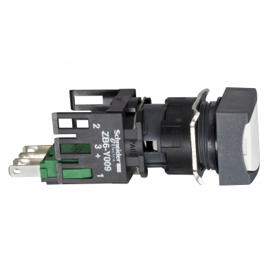Harmony XB6 Kompletny przycisk Biały Płaski 1Z Kwadratowy Faston 16mm Plastikowy XB6CA11B SCHNEIDER (XB6CA11B)