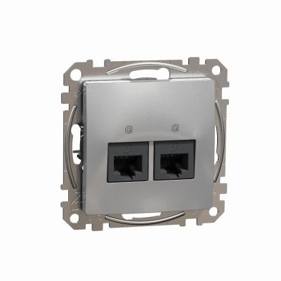 Sedna Design & Elements Gniazdo komputerowe podwójne RJ45 kat. 5e UTP srebrne aluminium SDD113452 SCHNEIDER (SDD113452)