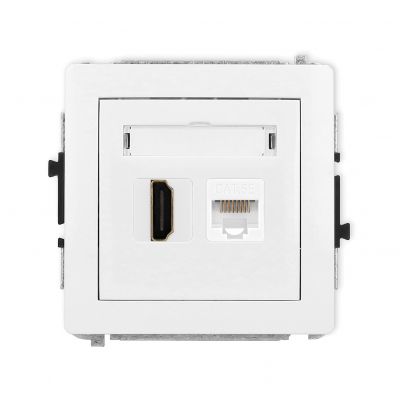 KARLIK DECO Gniazdo pojedyncze HDMI 2.0, 4K + gniazda komp. poj. 1xRJ45, kat. 5e, 8-stykowy biały mat 25DGHK (25DGHK-45e)
