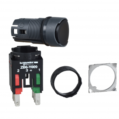 Harmony XB6 Kompletny przycisk Czarny Płaski 1Z + 1R Złącze Faston 16mm Plastikowy XB6AA25B SCHNEIDER (XB6AA25B)