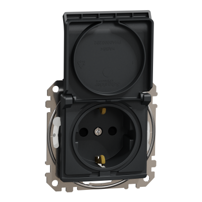 Sedna Design & Elements Gniazdo schuko z przesłonami IP44 czarny antracyt SDD214023 SCHNEIDER (SDD214023)