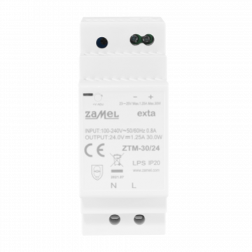Zasilacz impulsowy montowany na szynie TH-35 (DIN)  30W 24V DC TYP: ZTM-30/24 ZAMEL (EXT10000282-WUN)