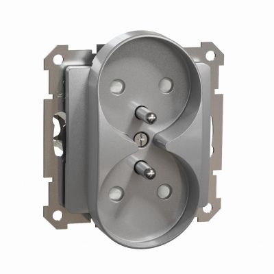 Sedna Design & Elements Gniazdo podwójne z przesłonami (do ramek Elements) srebrne aluminium SDD113271 SCHNEIDER (SDD113271)
