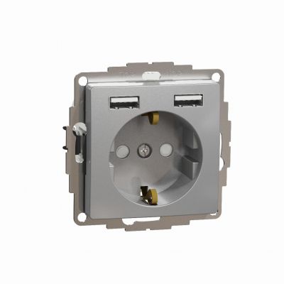 Sedna Design & Elements Gniazdo Schuko+podwójne ładowarka USB Typ A 2,4A srebrne aluminium SDD113052 SCHNEIDER (SDD113052)