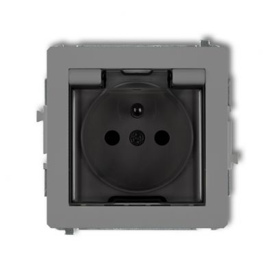 KARLIK DECO Gniazdo z klapką z uziemieniem 2P+Z (klapka dymna, przesłony torów prądowych) szary mat 27DGPB-1zdp (27DGPB-1zdp)