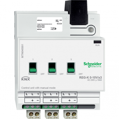 KNX sterownik 0-10 V REG-K 3-kr. 230 V 16 A jasnoszary z uruchomieniem ręcznym MTN646991 SCHNEIDER (MTN646991)
