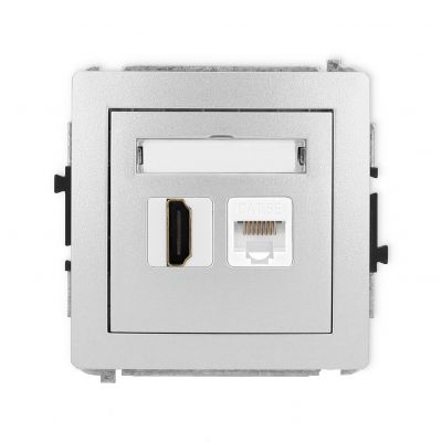 KARLIK DECO Gniazdo pojedyncze HDMI 2.0, 4K + gniazda komp. poj. 1xRJ45, kat. 5e, 8-stykowy srebrny metalik 7DGHK (7DGHK-45e)