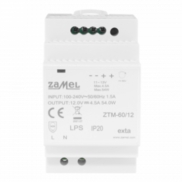 Zasilacz impulsowy montowany na szynie TH-35 (DIN) 60W 12V DC TYP: ZTM-60/12 ZAMEL (EXT10000283-WUN)
