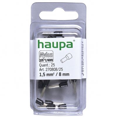 HTI  - 1,5/8 końc. tulejkowa  izol czarna ( 25 szt w opakowaniu) 270808/25 HAUPA (270808/25)