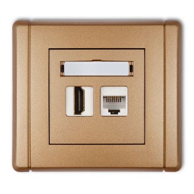 KARLIK FLEXI Gniazdo pojedyncze HDMI 2.0, 4K + gniazdo komp. poj. 1xRJ45, kat. 5e, 8-stykowe złoty metalik 8FGHK (8FGHK-45e)