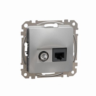 Sedna Design & Elements Gniazdo komputerowe-antenowe TV+RJ45 kat. 6 UTP srebrne aluminium SDD113469T SCHNEIDER (SDD113469T)