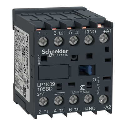 Stycznik mocy TeSys K 9A 3P 1NO cewka 24VDC nóżki lutownicze LP1K09105BD SCHNEIDER (LP1K09105BD)