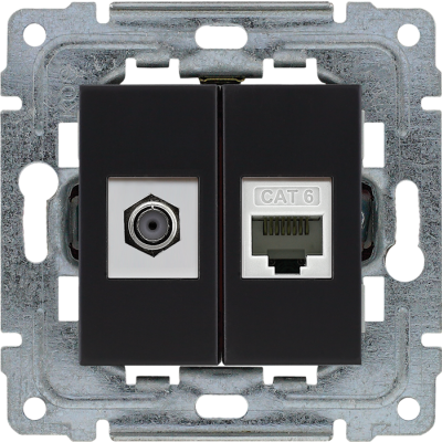 DANTE ; Gniazdo TV typu F + RJ45 kat. 5e, CZARNY (450970)