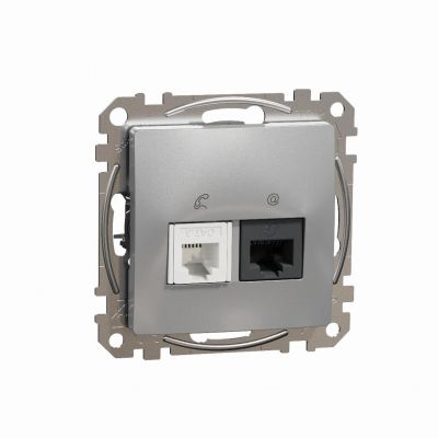 Sedna Design & Elements Gniazdo komputerowe-telefoniczne kat. 5e UTP srebrne aluminium SDD113458 SCHNEIDER (SDD113458)