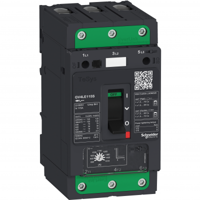 Wyłącznik silnikowy magnetyczny TeSys GV4 3 polowe 115A Icu=100kA dźwignia zaciski everlink GV4LE115S SCHNEIDER (GV4LE115S)