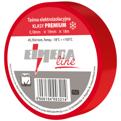 ELECTRIX 200 PREMIUM taśma elektroizolacyjna PCV 0,18mm x 19mm x 18m czerwony PE-200P182-0019018 ANTICOR (PE-200P182-0019018)